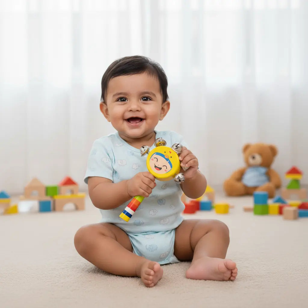 5 Bell Smile Wooden Rattle