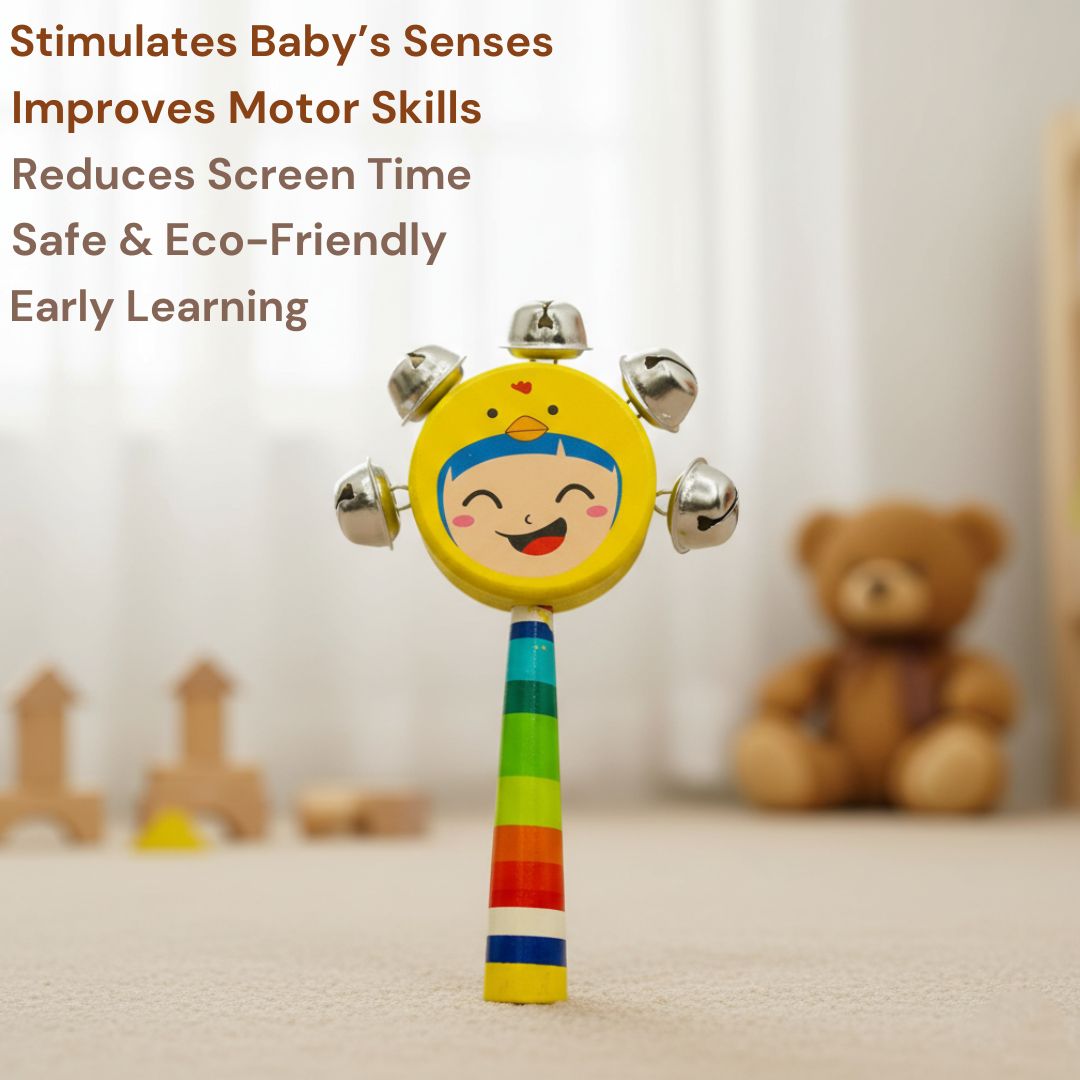 5 Bell Smile Wooden Rattle