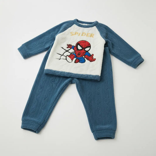 Blue & White Spider Man Woollen Nightwear Set