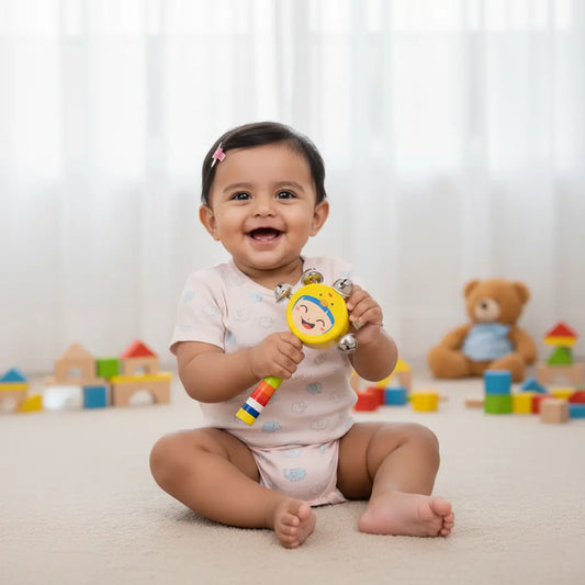 5 Bell Smile Wooden Rattle